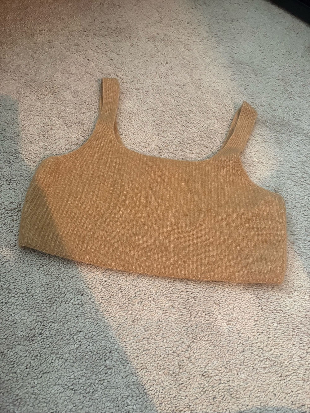 Everlane Cozy Stretch Knit Tank Carmel Tan Brown Women Size L Square Neck